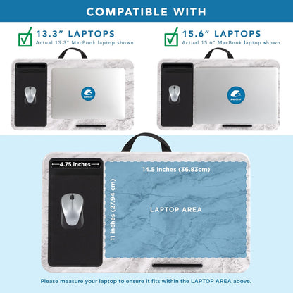 LAPGEAR Home Office Lap Desk - Left-Handed - with Mouse Pad, Device Ledge, and Phone Holder - White Marble - Fits up to 15.6 Inch Laptops - Style No. 91411