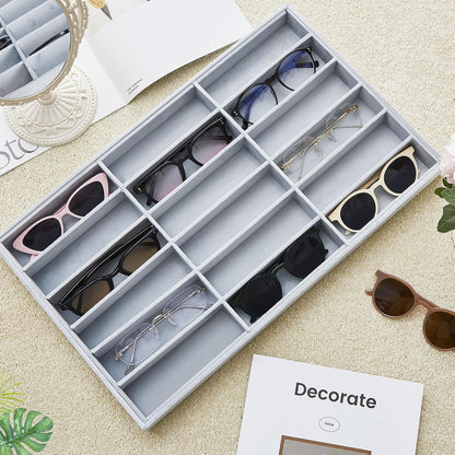 Amylove 2 Pcs Sunglass Organizer Trays Glasses Stackable Jewelry Trays Sunglass Organizer Display Box(8 Grids,Beige)