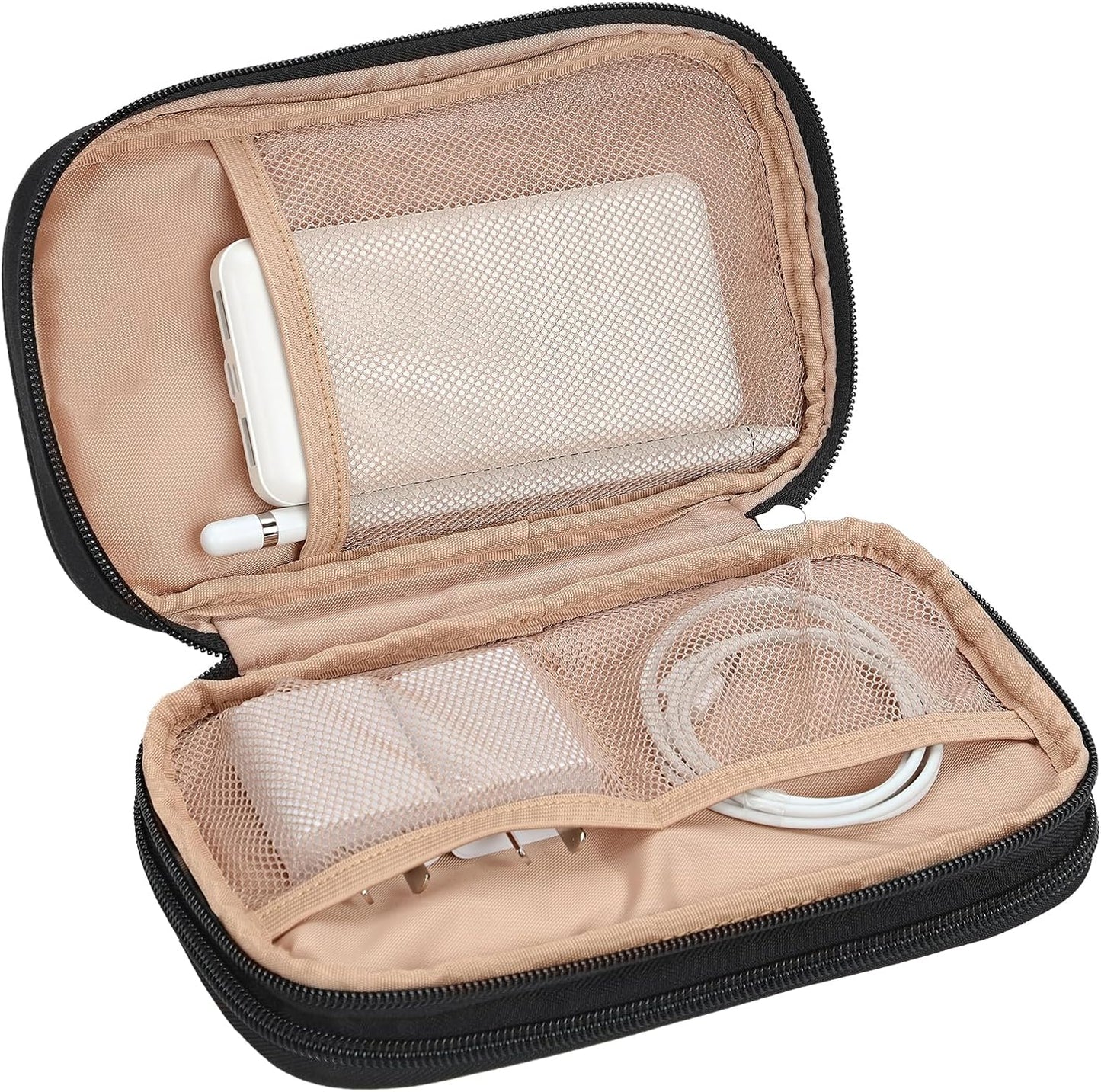 NISHEL Travel Cord Organizer Case, Double Layers Tech Electronic Bag, Essentials for Charger, Cable, Phone, Flash drive, Medium, Pink