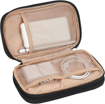 NISHEL Travel Cord Organizer Case, Double Layers Tech Electronic Bag, Essentials for Charger, Cable, Phone, Flash drive, Medium, Pink