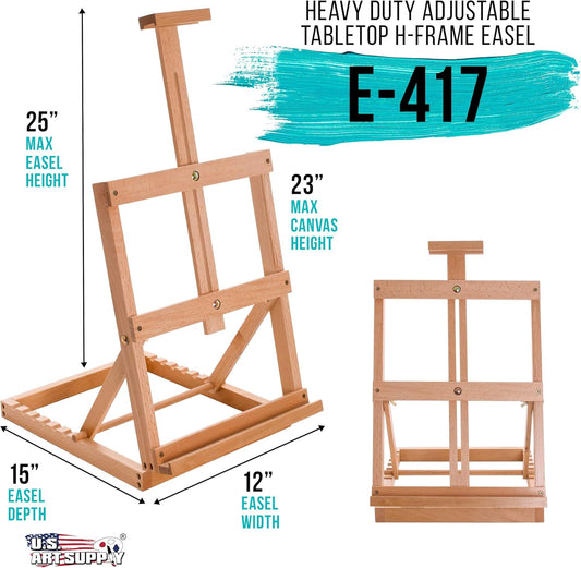 U.S. Art Supply Venice Heavy Duty H-Frame Tabletop Easel - Artist Studio Desktop Drawing Table, Portable Drafting Table, Adjustable Art Board, Tabletop Easel for Painting, Holds Up to 23" Canvas