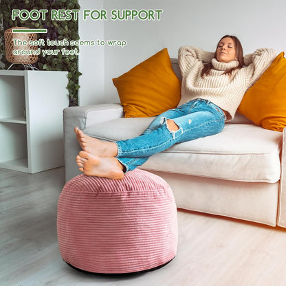 HIGOGOGO Round Stuffed Pouf Ottoman, Corduroy Poufs with Foam Chunk Filling, Furry and Fluffy Pouf Foot Stool Storage Ottoman, 20 X 15 Floor Poufs Foot Rest for Living Room, Dark Grey