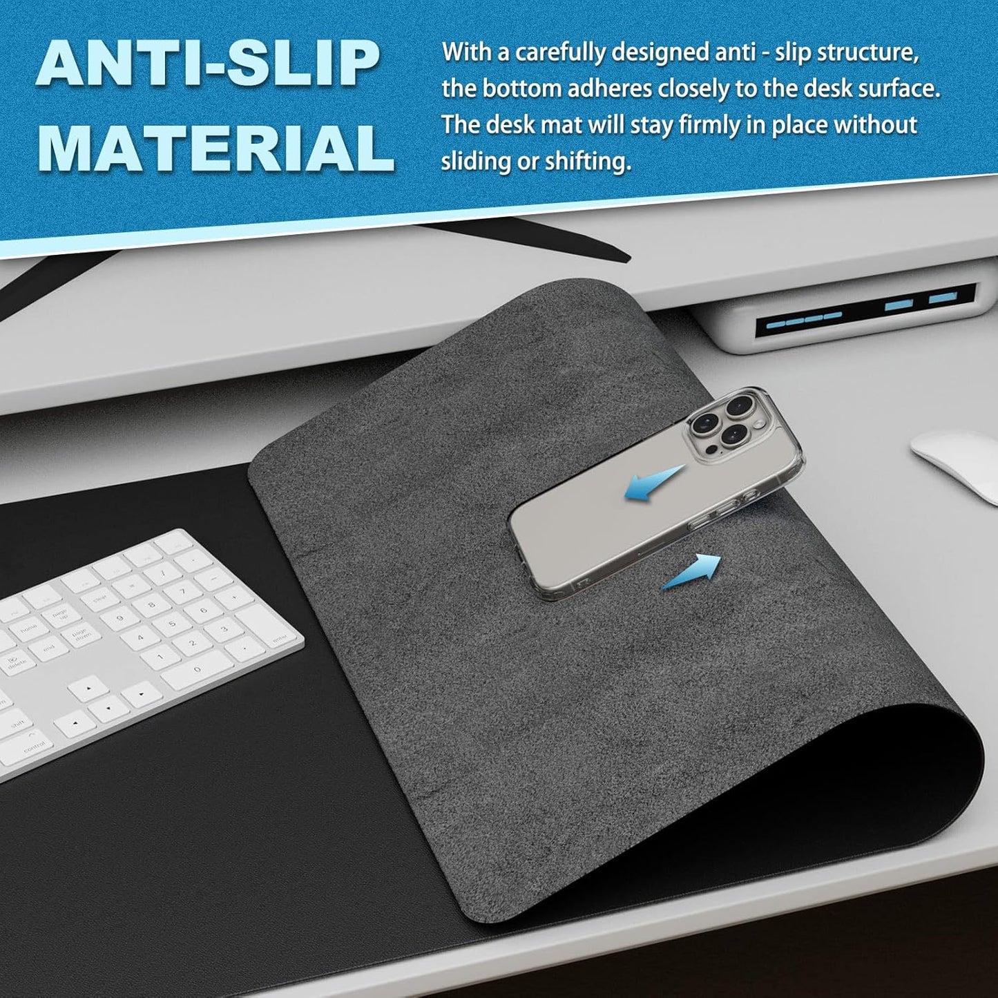 K KNODEL Leather Desk Pad Protector, Office Desk Mat, Large PVC Leather Desk Blotter, Non-Slip Mouse Pad (Dark Brown, 15.7" x 31.5")