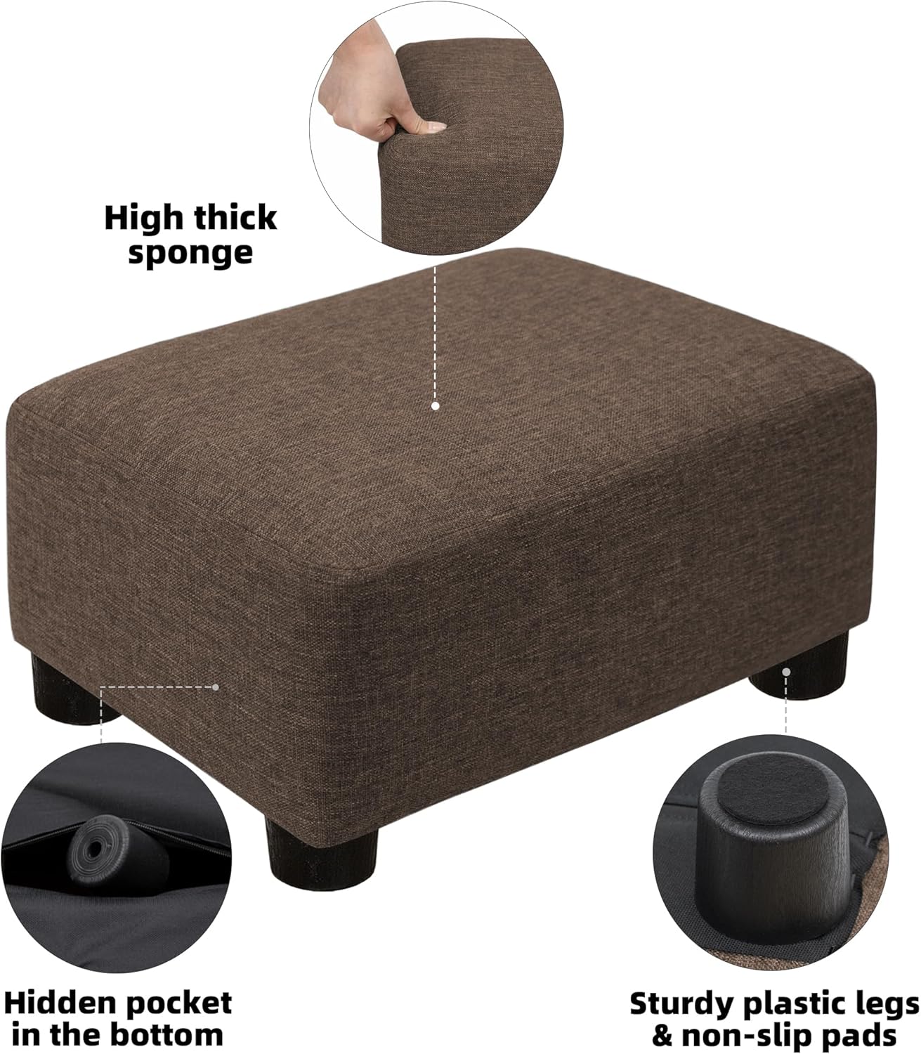CAROLMADE Small Foot Stool Ottoman Footstool with Legs Under Desk Footrest for Living Room Bedroom and Office, Soft Ivory White