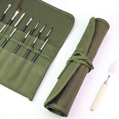 Paint Brush Holder, 22 Slots Premium Canvas Brush Organizer, Roll-Up Travel Brush Case for Watercolor, Acrylic, Oil Brushes & Art Supplies (Army Green)