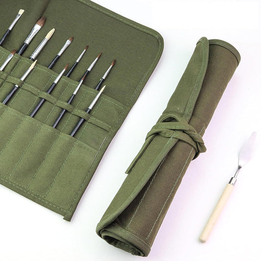 Paint Brush Holder, 22 Slots Premium Canvas Brush Organizer, Roll-Up Travel Brush Case for Watercolor, Acrylic, Oil Brushes & Art Supplies (Army Green)