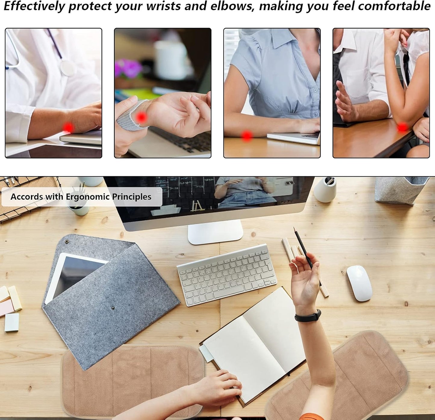 2Pcs Upgrade Computer Wrist Elbow Pad, Portable Memory Foam Arm Wrist Rest Pillow, Soft Wrist Support Mat for Keyboard Desktop Office Gaming - Alleviate Elbow Pain (Moderate Size, 7.8 x 15.7 inch)
