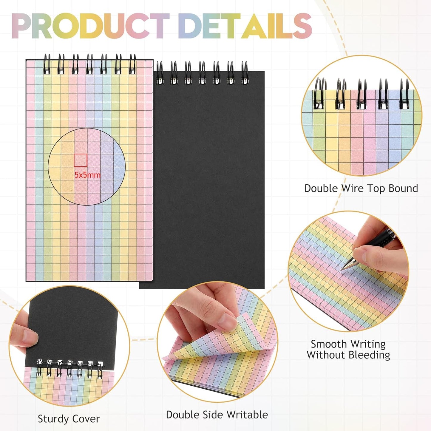 Jutom 2 Pcs Mini Pocket Notebooks Bulk 3x5 Graph Paper Top Spiral Notebook 120 Pages 80 Gsm Mini Grid Notepads for Personal Organizers Home Classroom Business Work Supplies (Kraft)