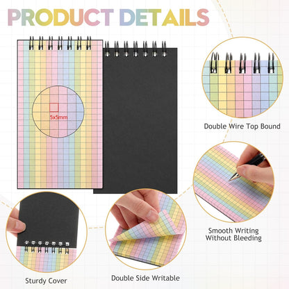 Jutom 2 Pcs Mini Pocket Notebooks Bulk 3x5 Graph Paper Top Spiral Notebook 120 Pages 80 Gsm Mini Grid Notepads for Personal Organizers Home Classroom Business Work Supplies (Kraft)