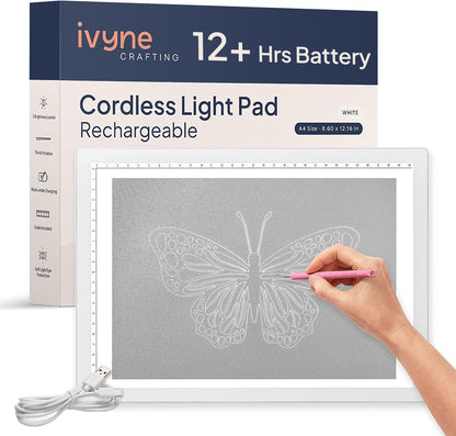 iVyne Rechargeable A4 Light Pad for Tracing & Weeding - LED Light Board for Weeding Vinyl - for Cricut Vinyl Weeding Tools - Ultra-Thin & Portable - Perfect for Artists & Crafters - Pink