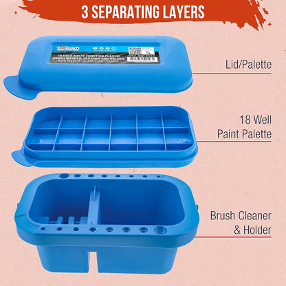 U.S. Art Supply 12-Hole Multi-Function Plastic Paint Brush Cleaner & Paint Brush Holder with Palette Lid, Washer for Acrylic, Watercolor, Oil Paints, Cleans Artist Brushes