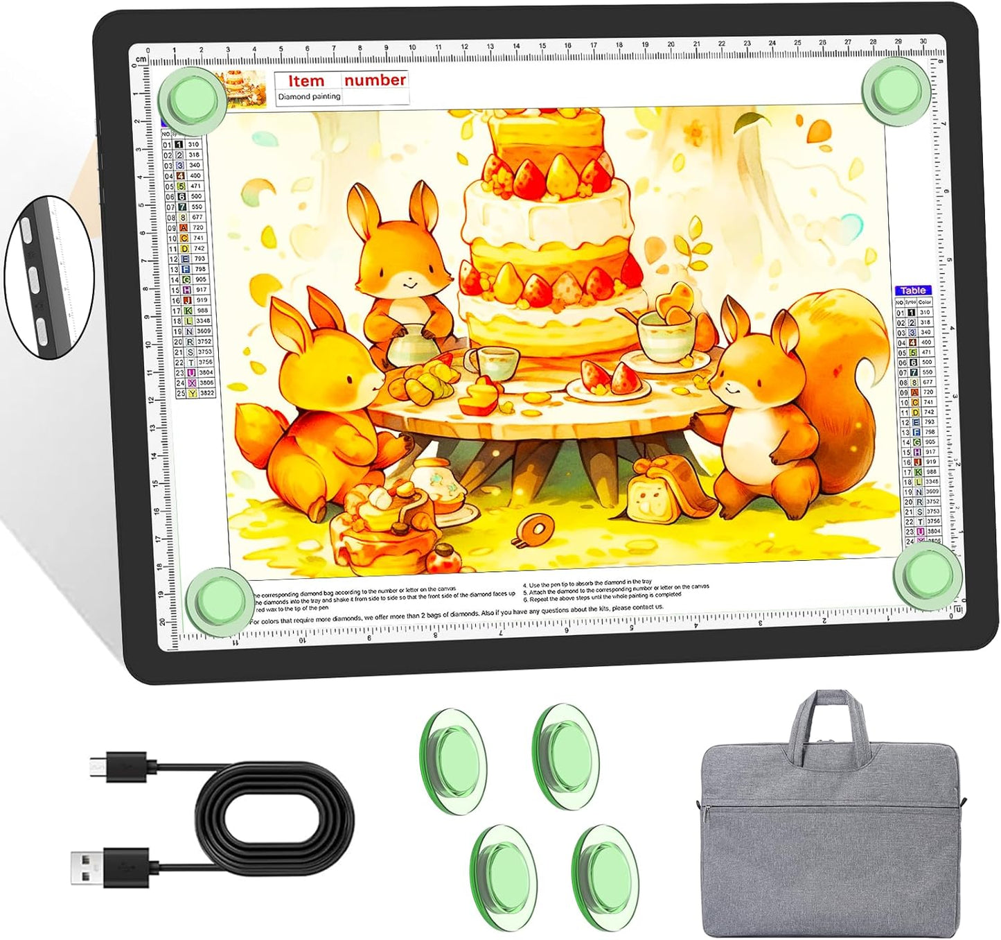 KOBAIBAN A3 Magnetic Light Pad with Bag, Rechargeable Diamond Art Light Board with Side Physical Buttons, 3 Color Light Modes Super Bright Light Table Light Box for Tracing, Drawing, Sketching (White)