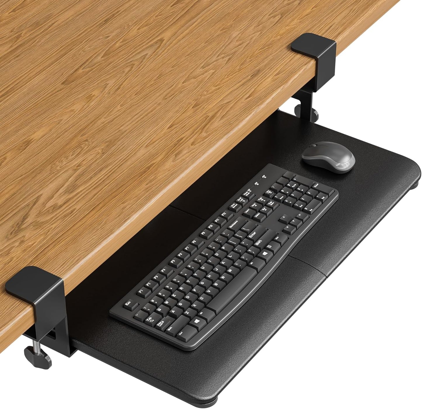 BONTEC KMT01 Under Desk Keyboard Tray, Pull-Out Keyboard & Mouse Platform with C-Clamp, 25.6 x 11.8 in Space-Saving Ergonomic Slide-Out Drawer, White