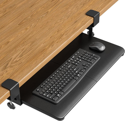 BONTEC KMT01 Under Desk Keyboard Tray, Pull-Out Keyboard & Mouse Platform with C-Clamp, 25.6 x 11.8 in Space-Saving Ergonomic Slide-Out Drawer, White