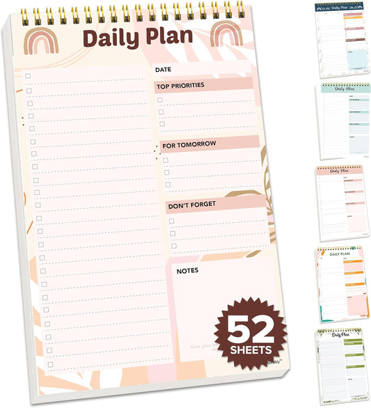 Decorably 52 Sheets Nude Pink Undated Daily to Do List Notepad, 6.5x10in Spring-Bound Easy Tear-Off Design, with Priorities, Checklist, Agenda, Reminders, Notes - Home, School, Office