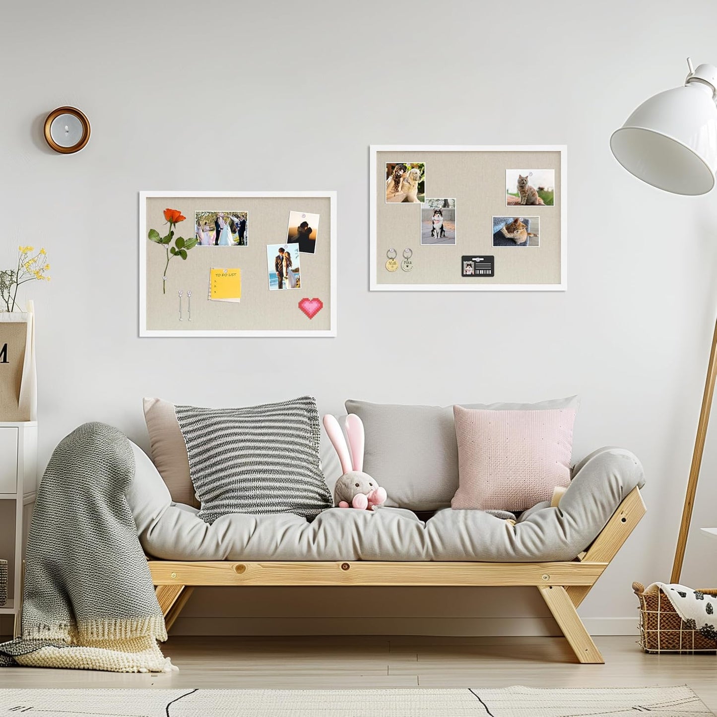 DAHAPYBOO Cork Board with Linen White,Bulletin Board 17"x12" Hanging Corkboards for Office Home School Message Board or Vision Board Decoration.