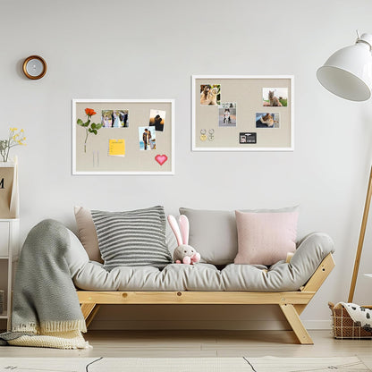 DAHAPYBOO Cork Board with Linen White,Bulletin Board 17"x12" Hanging Corkboards for Office Home School Message Board or Vision Board Decoration.