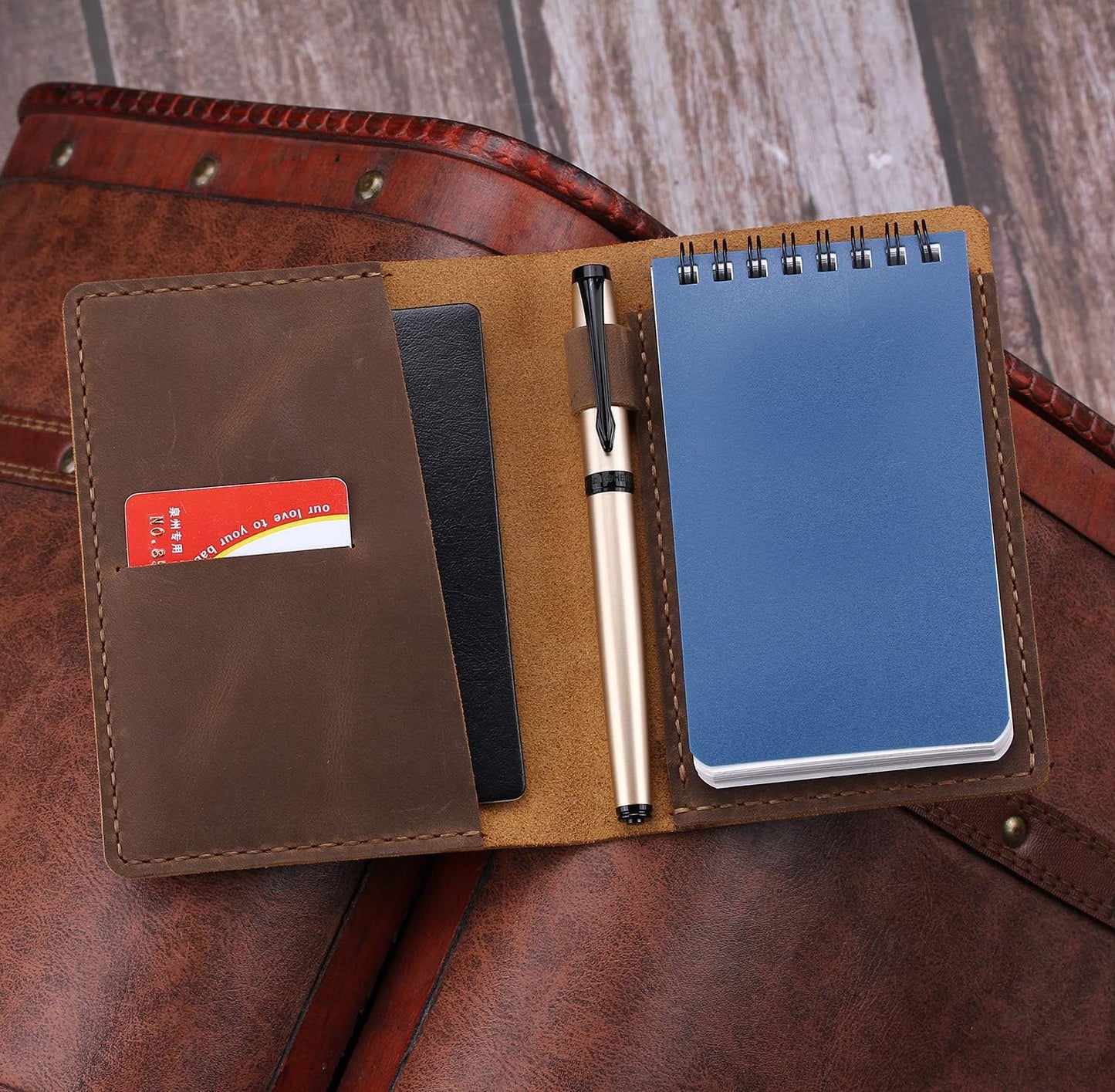 Leather Cover Compatible With Rite in the Rain Top Spiral Notebooks, Handmade Top Bound Notebook Cover For 3" x 5" Writing Pad Holder, Mini Pocket Notepad Holder - COFFEE
