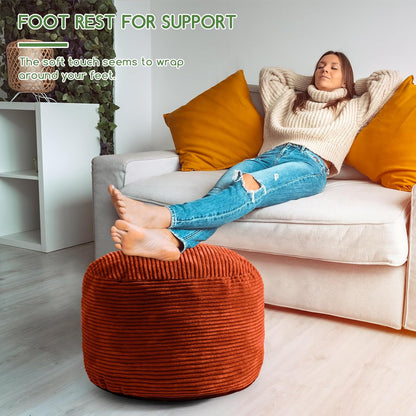 HIGOGOGO Round Stuffed Pouf Ottoman, Corduroy Poufs with Foam Chunk Filling, Furry and Fluffy Pouf Foot Stool Storage Ottoman, 20 X 15 Floor Poufs Foot Rest for Living Room, Dark Grey