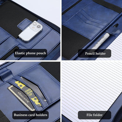 ProCase Portfolio Business Padfolio Folder with Zipper, Conference Meeting Executive File Legal Document Organizer with Pockets Letter Size A4 Writing Pad Notepad Padfolio -Black