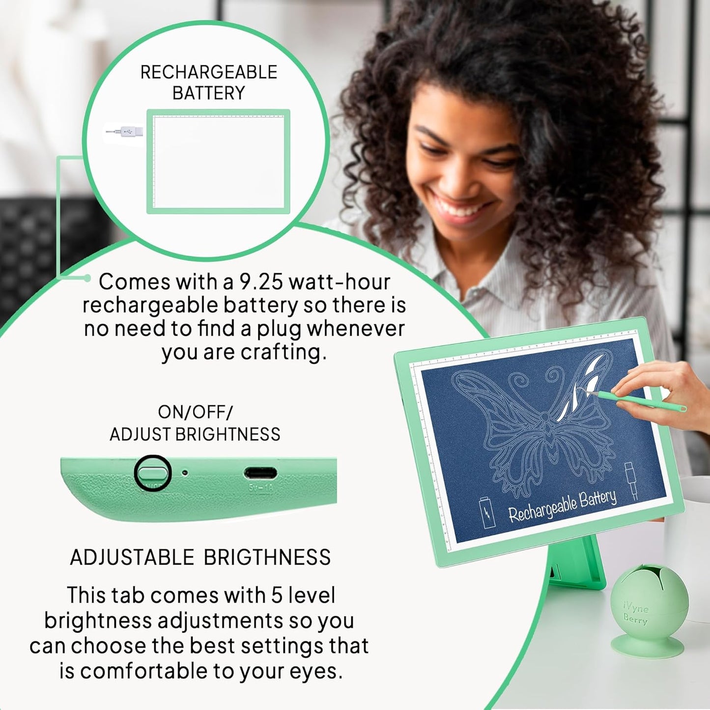 iVyne Rechargeable A4 Light Pad for Tracing & Weeding - LED Light Board for Weeding Vinyl - for Cricut Vinyl Weeding Tools - Ultra-Thin & Portable - Perfect for Artists & Crafters - Pink