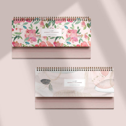 Belle Fleur Non-Dated Spiral Weekly Desk Calendar Planner, 60 Week Inspirational to Do List Pad Desktop Stand, 3.75" x 10.5", La Lune Collection by Bright Day