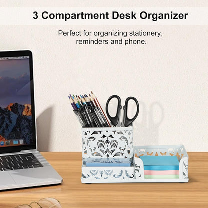 EasyPAG Desk Organizer with 3 Compartment for Pencil Sticky Note Holder and Office Accessories,White