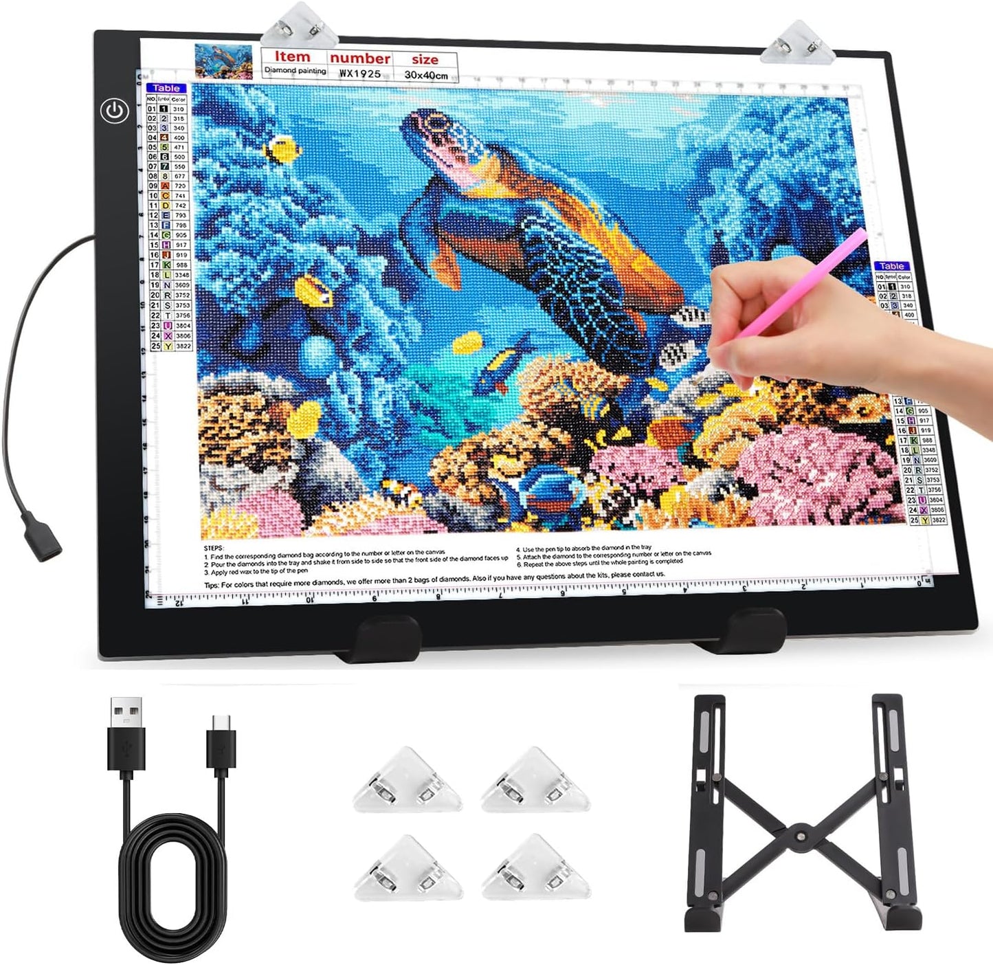 Zocelight A3 Light Pad for Diamond Painting Kit,4800Lux Super Bright 5mm Ultra Thin Diamond Art Light Board with Stand and Clip,3 Levels Dimming Light Box for Artists,Drawing,Sketching,Animation