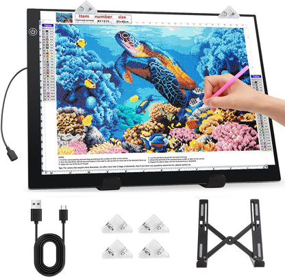 Zocelight A3 Light Pad for Diamond Painting Kit,4800Lux Super Bright 5mm Ultra Thin Diamond Art Light Board with Stand and Clip,3 Levels Dimming Light Box for Artists,Drawing,Sketching,Animation