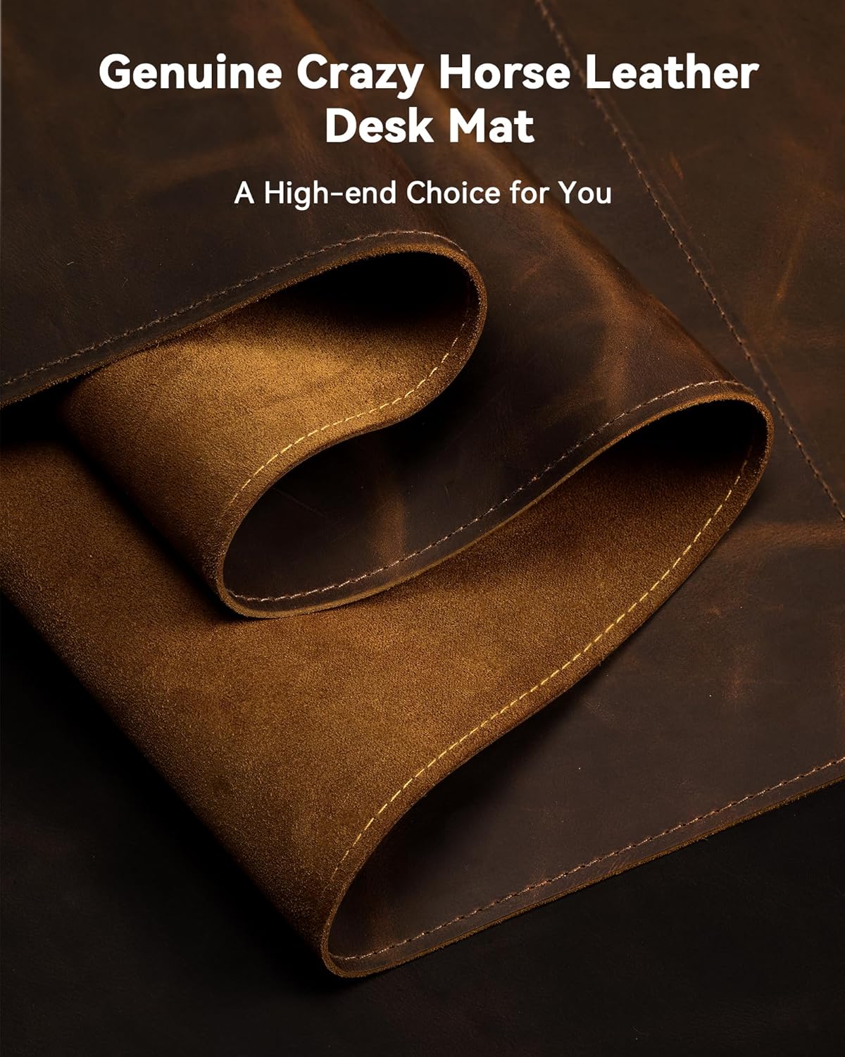 YSAGi Leather Desk Mat, 35.4"x17"Real Leather Desk Pad,2mm Thick Desk Blotter with Stiched line,Oil-Wax Feel Mouse pad and Self-Healing Laptop Pad for Home & Office(Classic Dark Brown)