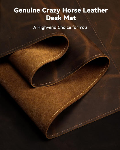 YSAGi Leather Desk Mat, 35.4"x17"Real Leather Desk Pad,2mm Thick Desk Blotter with Stiched line,Oil-Wax Feel Mouse pad and Self-Healing Laptop Pad for Home & Office(Classic Dark Brown)