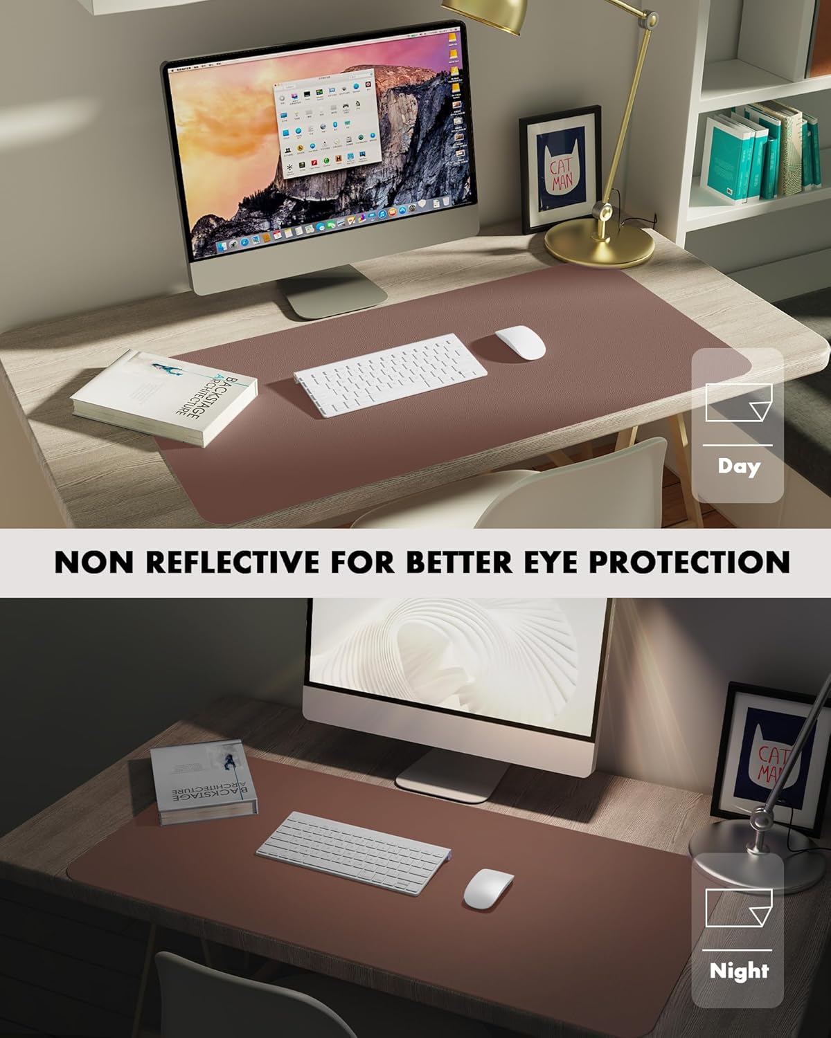 YSAGi Double-Sided Desk Pad, 31.5"x15.7"Leather Desk Mat, Eco Cork Desk Pad Protector,Large Mouse Pad,Waterproof Desk Blotter for Office/Home(Coffee)
