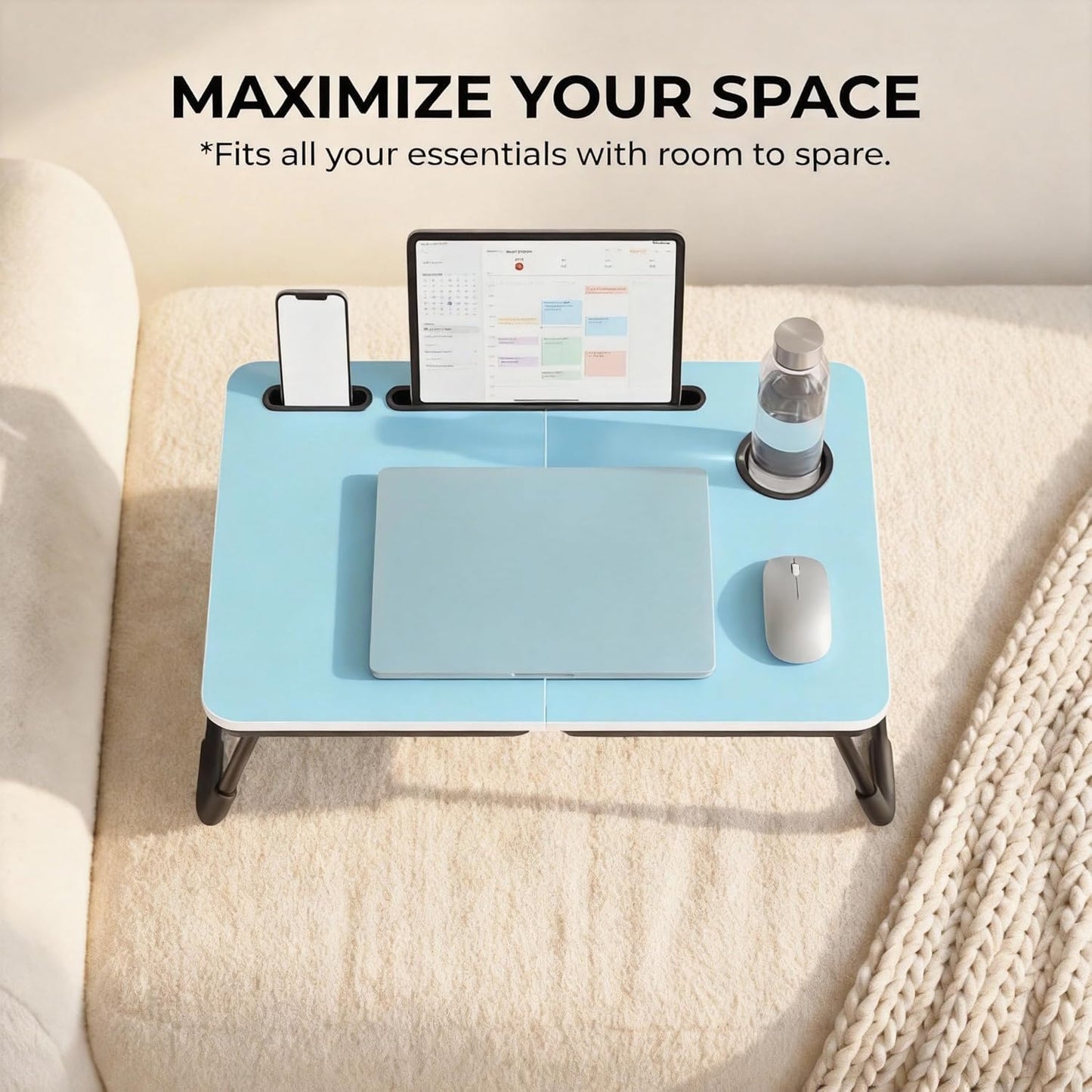 BUYIFY Foldable Laptop Bed Desk for Couch, Sofa - Large Lap Desk Tray Table with Cup Holder and Tablet Slot - Portable Notebook Stand for Eating, Writing, Studying and WFH -NEW-006-USA Original Patent