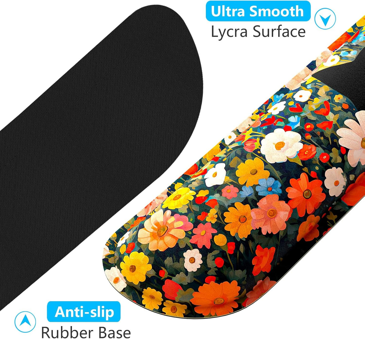 Dapesuom Enlarge Keyboard Wrist Rest, Memory Foam Wrist Cushion for Desk Mat Support, Cute Pain Relief Keyboard Mouse Pad Rests Set with Non-Slip Base for Gaming Laptop Office Computer, Elegant Flower
