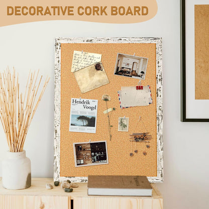 DOLLAR BOSS White Cork Board for Wall - 24 X 18 Inches, Rustic Wooden Frame Bulletin Board, Decorative Hanging Pin Board for Office & Home Decor