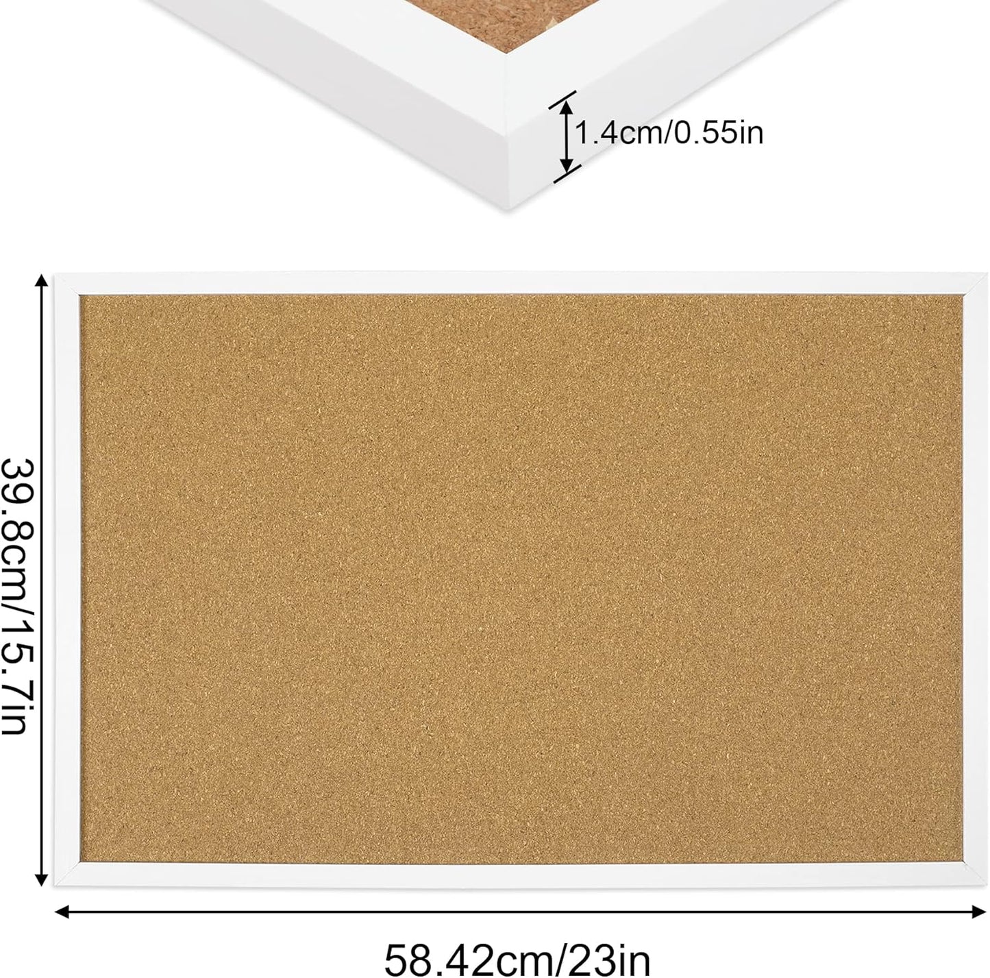 FEBSNOW Cork Board Bulletin Board 15.7 x 12 Inches with Rectangle White Frame Hanging Pin for Office Home Message Board or Vision Board Decoration
