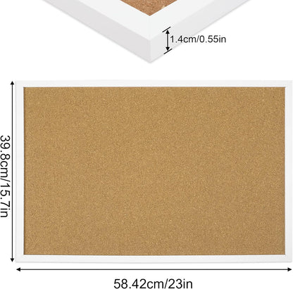 FEBSNOW Cork Board Bulletin Board 15.7 x 12 Inches with Rectangle White Frame Hanging Pin for Office Home Message Board or Vision Board Decoration
