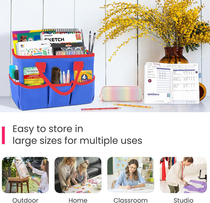 Desktop Tote and Stock Organizer, Teacher Helper Tote Bag Organization for Arts, Books, Stationery, Office Desk Organizer, Make-up Storage Tote with Handles for Travel, Black-Gray