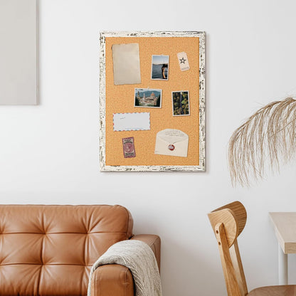 DOLLAR BOSS White Cork Board for Wall - 24 X 18 Inches, Rustic Wooden Frame Bulletin Board, Decorative Hanging Pin Board for Office & Home Decor