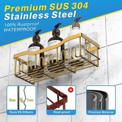 EUDELE Adhesive Shower Caddy, 5 Pack Rustproof Stainless Steel Bath Organizers With Large Capacity, No Drilling Shelves for Bathroom Storage & Home Decor