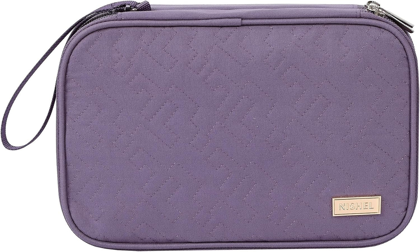 NISHEL Travel Cord Organizer Case, Double Layers Tech Electronic Bag, Essentials for Charger, Cable, Phone, Flash drive, Medium, Pink