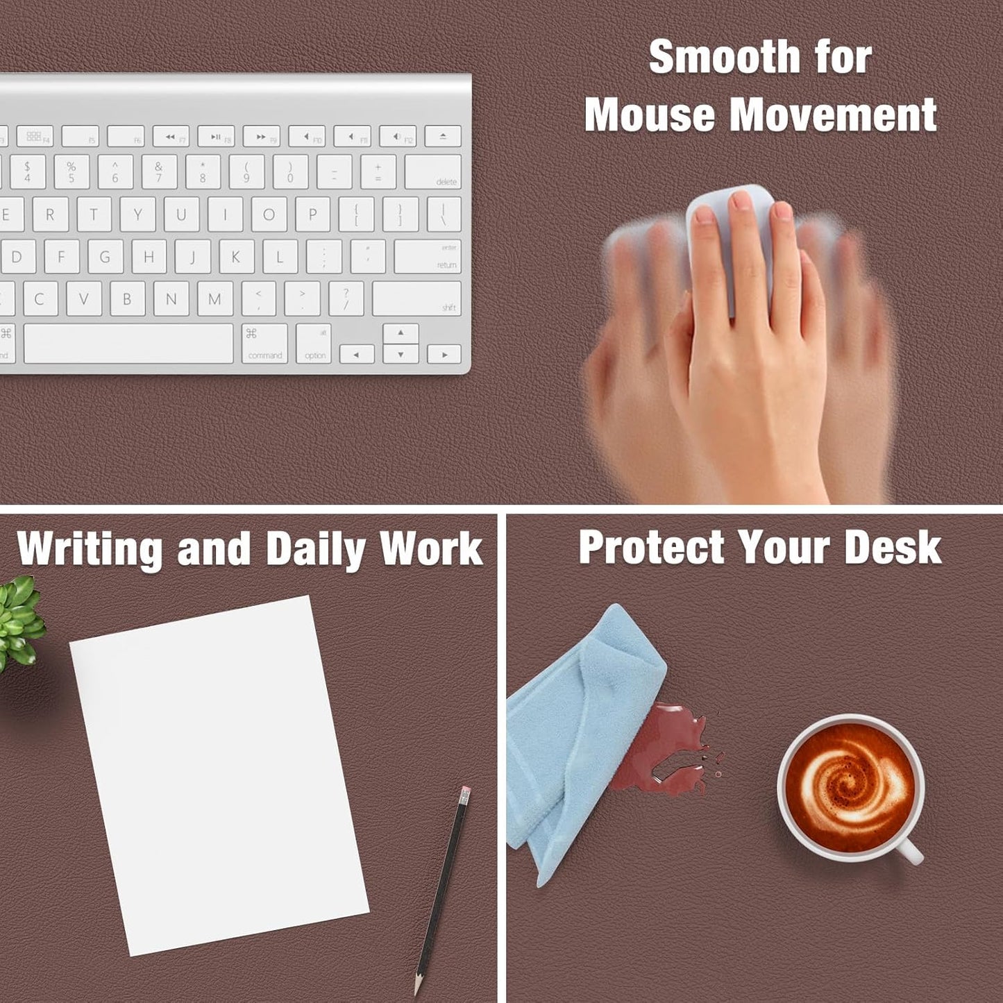 Hsurbtra Desk Pad, 23.6" x 13.8" PU Leather Desk Mat, M Extended Mouse Pad, Waterproof Desktop Blotter Protector, Non-Slip Ultra Thin Small Laptop Keyboard Writing Mat for Office Home, Pink