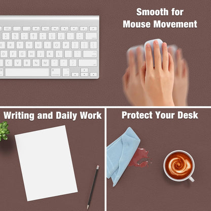 Hsurbtra Desk Pad, 23.6" x 13.8" PU Leather Desk Mat, M Extended Mouse Pad, Waterproof Desktop Blotter Protector, Non-Slip Ultra Thin Small Laptop Keyboard Writing Mat for Office Home, Pink