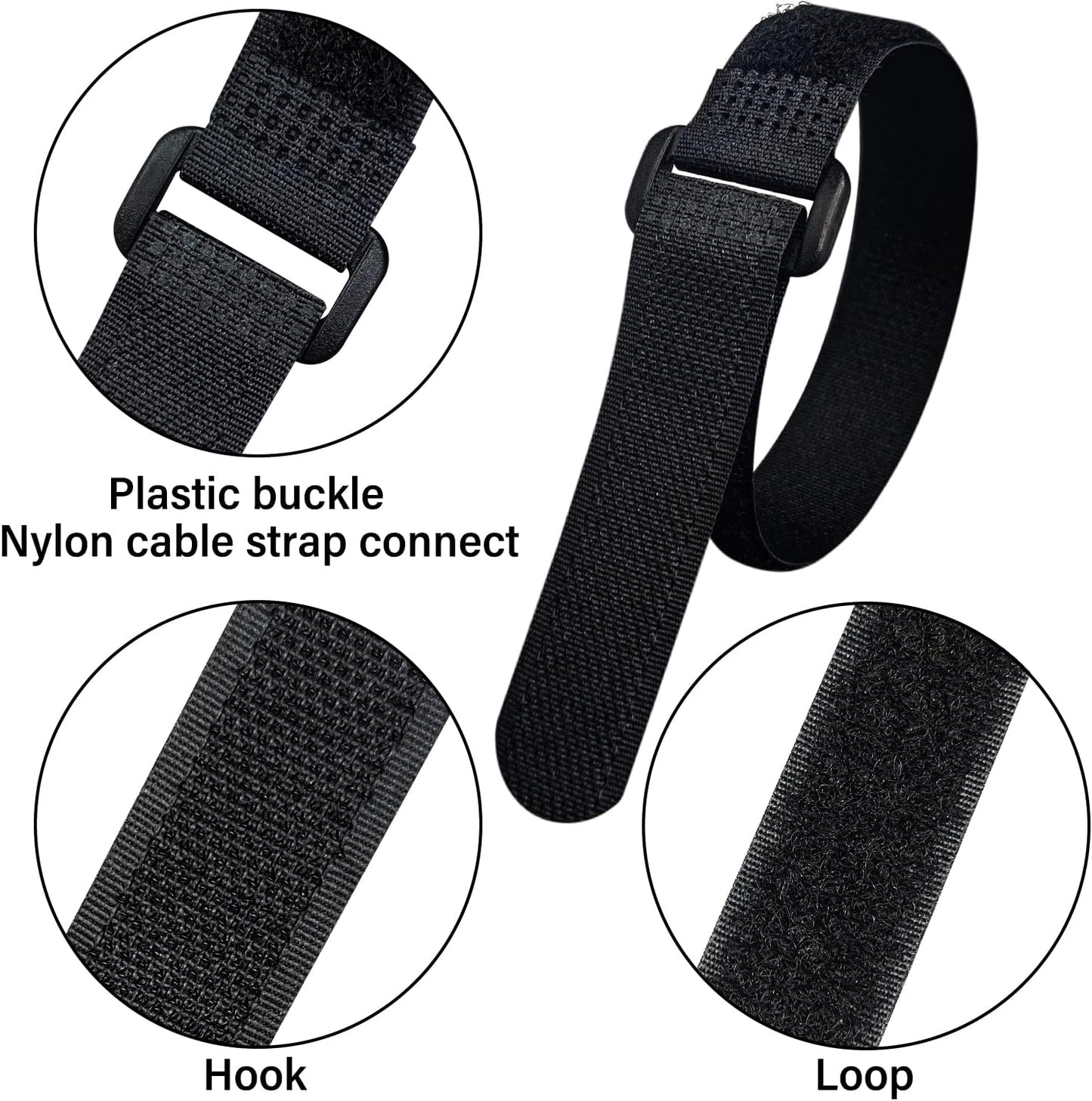 40pcs Reusable Cable Ties - 4 Sizes (6/8/10/12 Inch) - Hook and Loop Cinch Straps for Wire Management - Heavy Duty Cord Organizer & Wire Ties for Electronics, PC, Home & Office