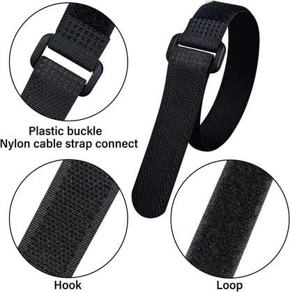 40pcs Reusable Cable Ties - 4 Sizes (6/8/10/12 Inch) - Hook and Loop Cinch Straps for Wire Management - Heavy Duty Cord Organizer & Wire Ties for Electronics, PC, Home & Office
