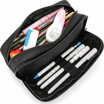Della Gao Large Pencil Case, Big Capacity Pencil Pouch with 2 Compartments, Office Pencil Bag with Zipper, Big Pen Case for Adults (01-Black)