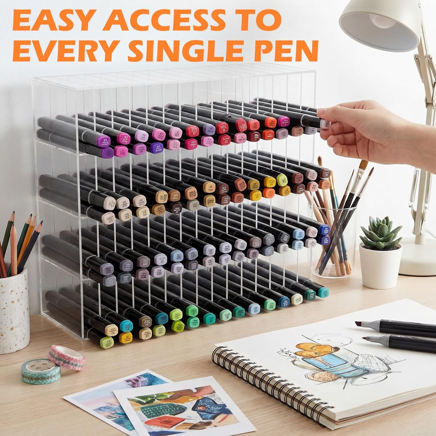 Colingmill Acrylic Marker Organizer for 480 Markers, Extra Large Art Marker Storage Rack for Desk, Durable Pencil Holder Desk Storage for Artists Teachers Students Office Birthday Gifts(Large)