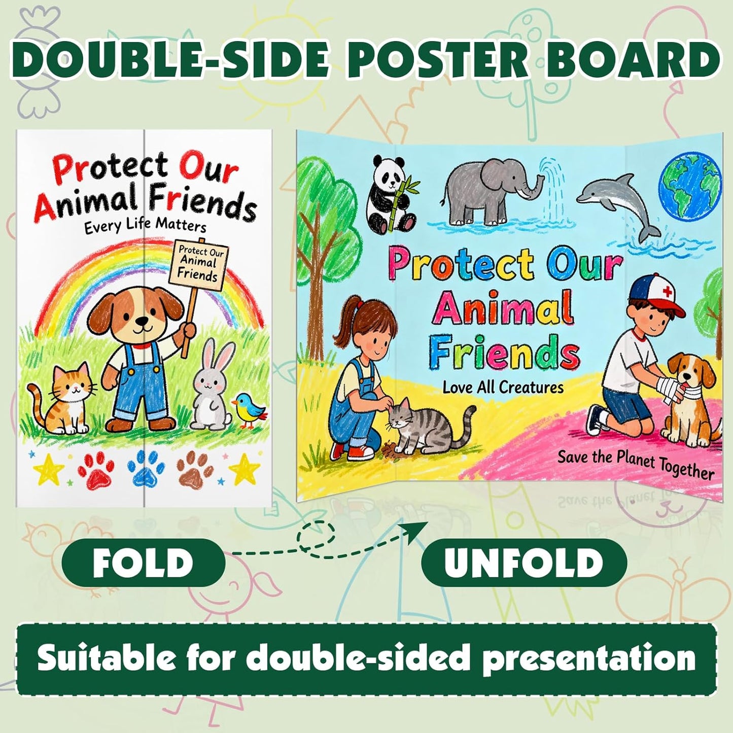 10 Pack Trifold Poster Board, 36in x 48in Corrugated Project Board, White Presentation Board, Trifold Display Board for School Project, Business Presentation, Science Fairs, Event Display
