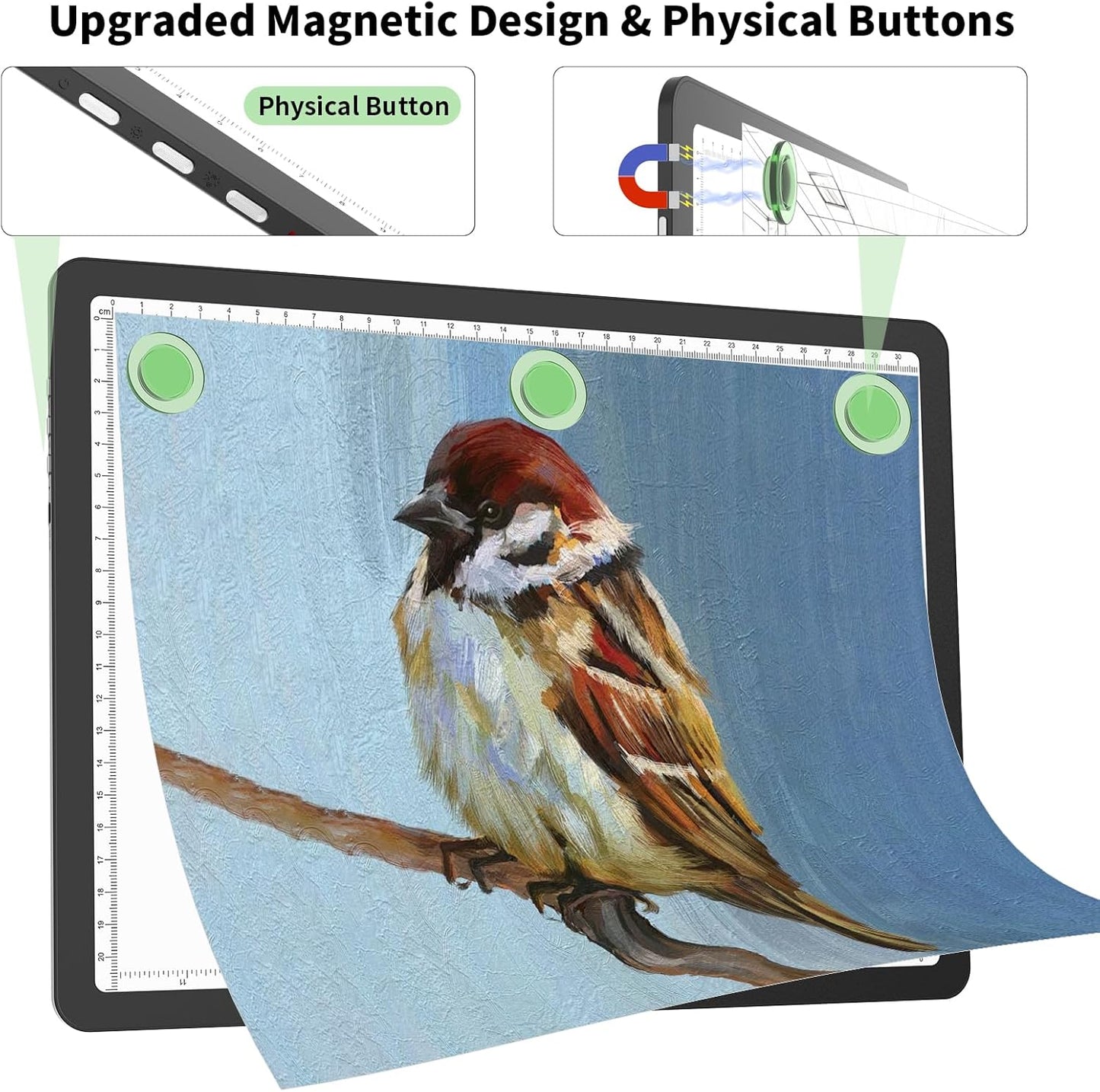 Phylosal Rechargeable A3 LED Light Pad for Diamond Painting, Ultra-Thin Magnetic Tracing Light Box for Drawing, Diamond Art Light Board with Side Button, Super Bright Light Table for Sketching (White)