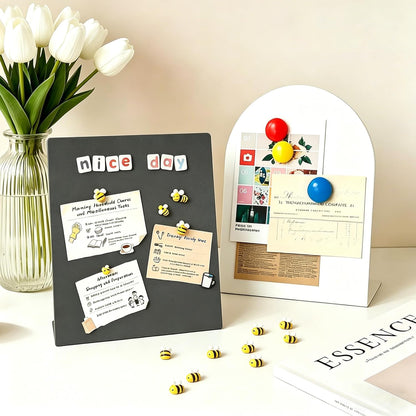 2 Pack Magnetic Bulletin Board with Stand, Magnetic Board, Magnet Board, Metal Tabletops Memo Photos/Souvenir Display Board Magnet Desk Display Stand for Home School Office Kitchen Decoration